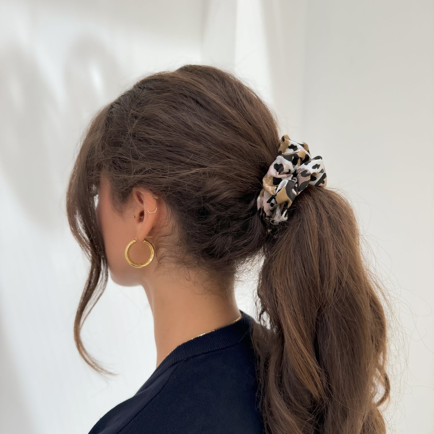 Organic Premium Silk Scrunchie - Leopard Camo
