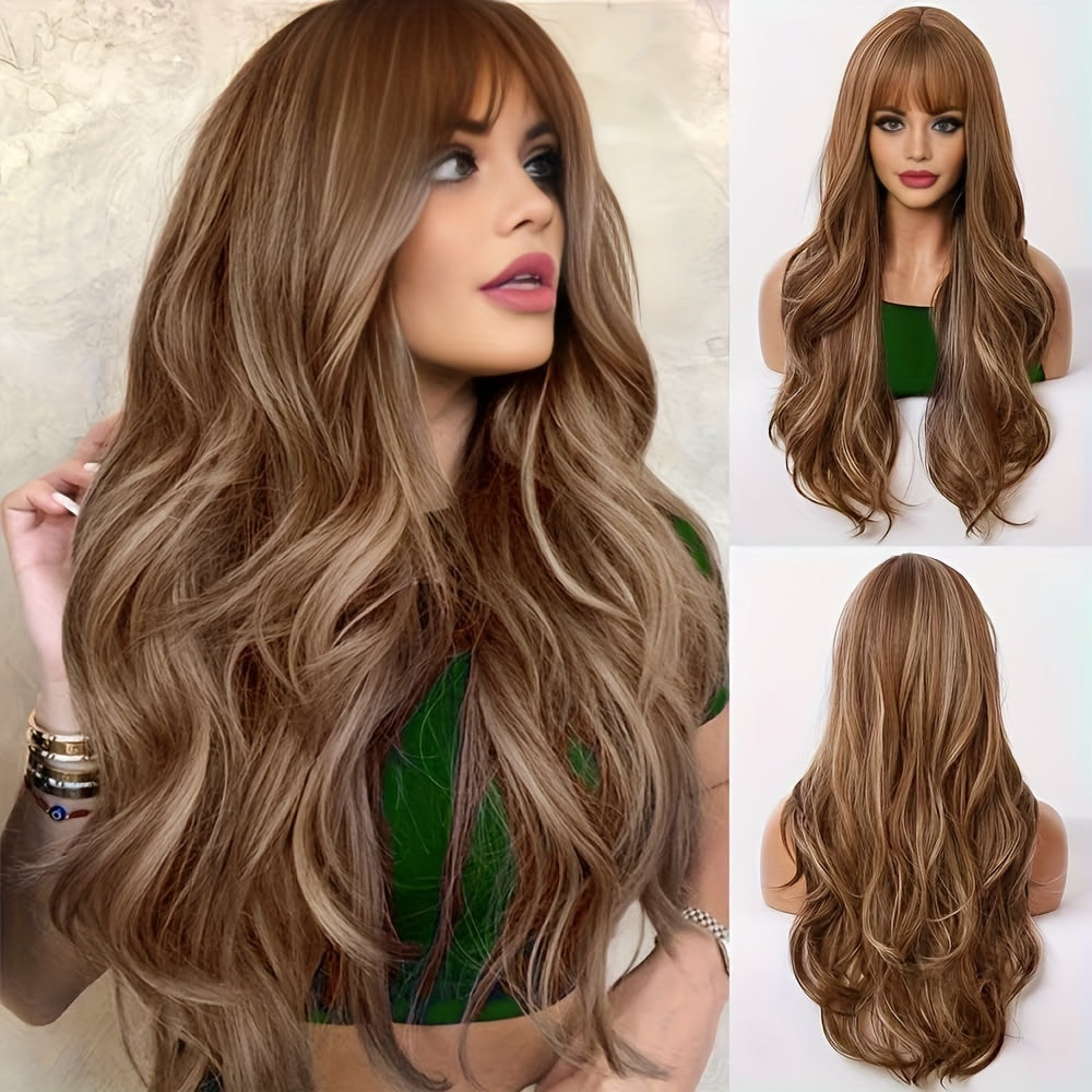 Elegant 26" Brown Wavy Wig