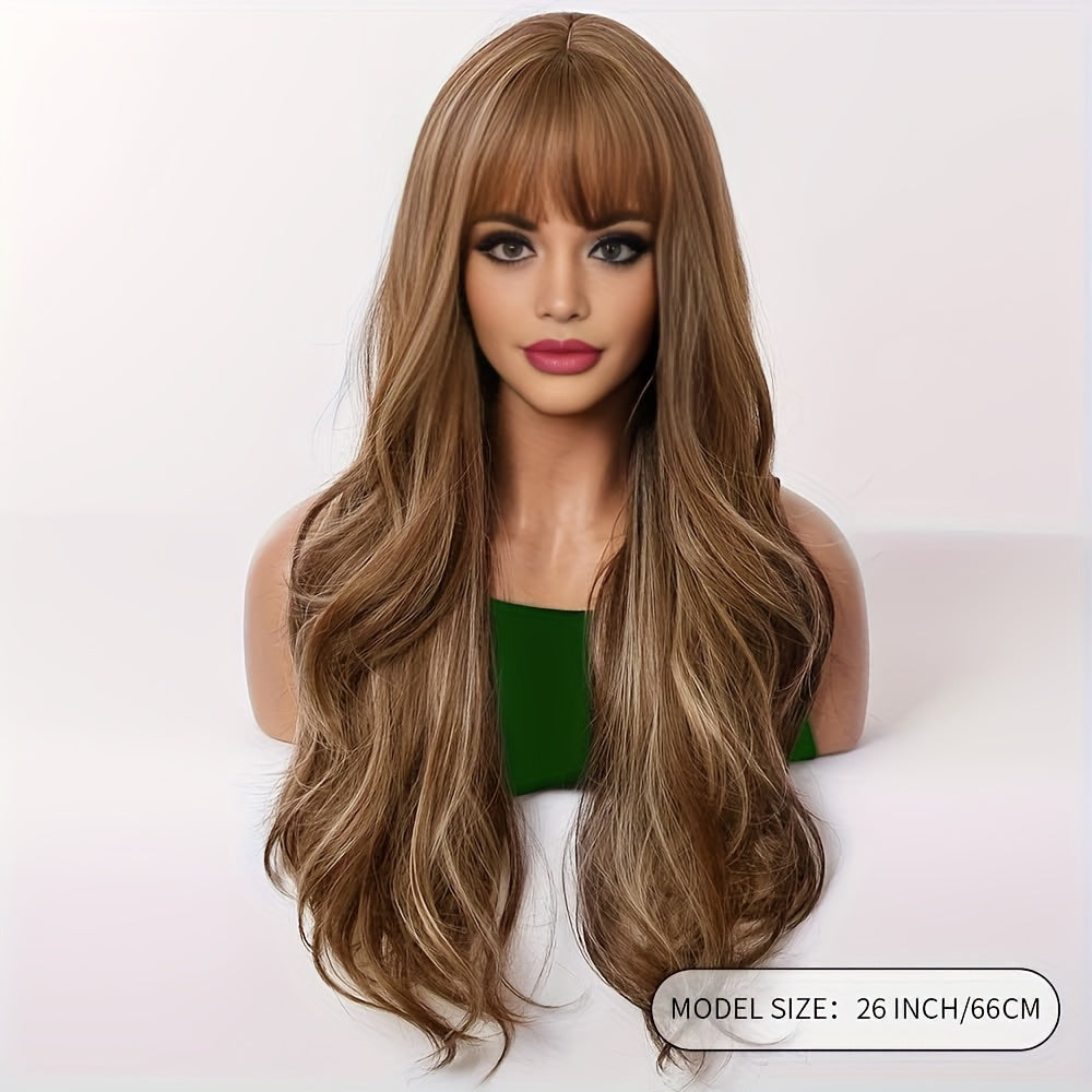 Elegant 26" Brown Wavy Wig