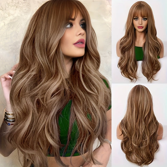 Elegant 26" Brown Wavy Wig