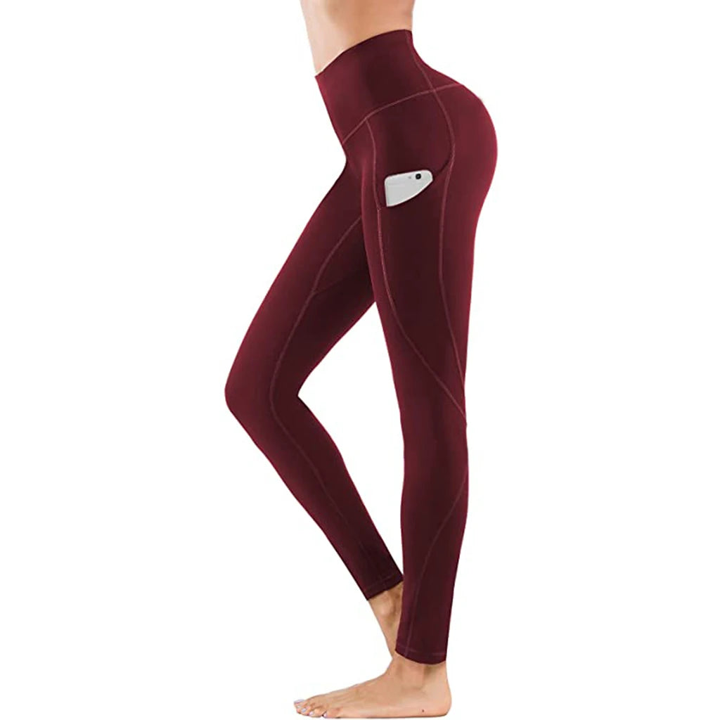 Dropshipping High Waist Yoga Pants With Pockets Seamless Tummy Control Leggings Workout 4 Way Stretch Yoga Leggings-8
