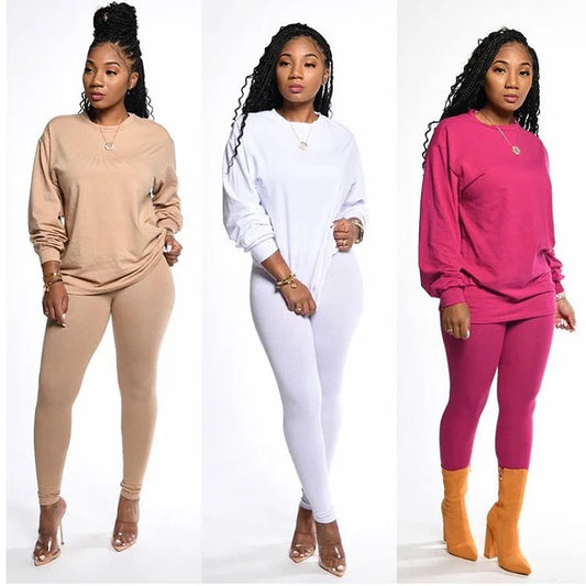 10%OFF Color Fall Women's Two Piece Neon Casual Outfit Cotton 2 Piece Set Sweatshirt Jogger Pants Suit Tracksuit Matching Set-0