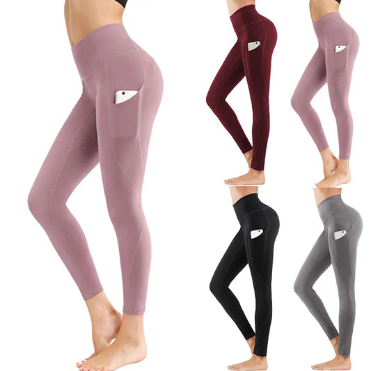 Dropshipping High Waist Yoga Pants With Pockets Seamless Tummy Control Leggings Workout 4 Way Stretch Yoga Leggings-0